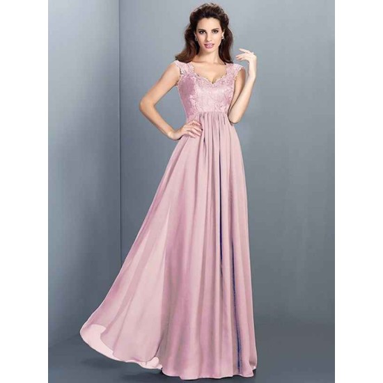 Chic Lace Sleeveless Long Chiffon Bridesmaid Dresses