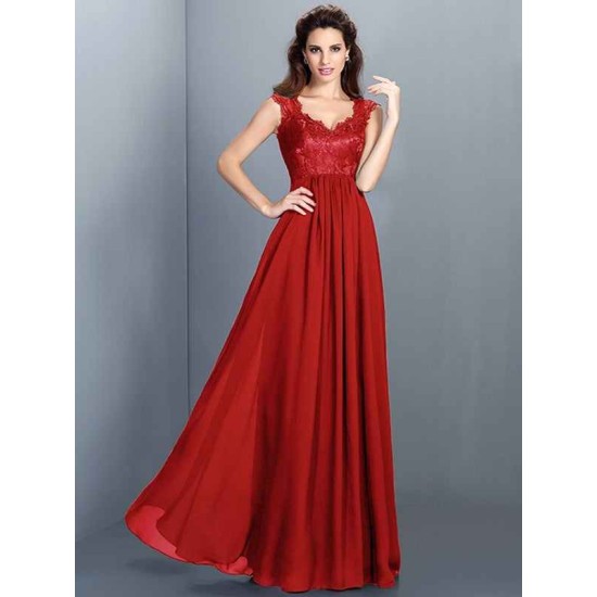 Chic Lace Sleeveless Long Chiffon Bridesmaid Dresses