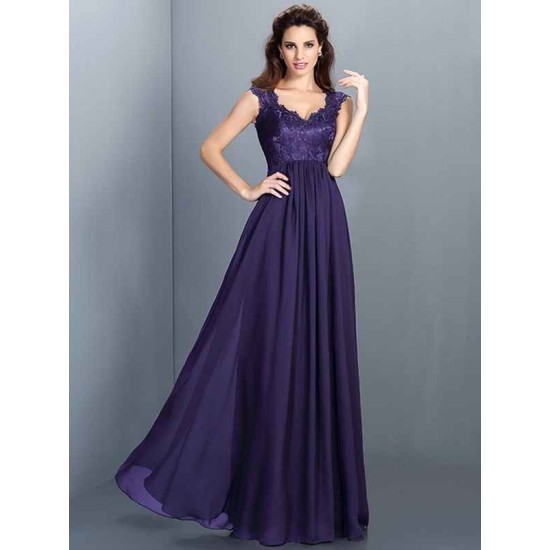 Chic Lace Sleeveless Long Chiffon Bridesmaid Dresses