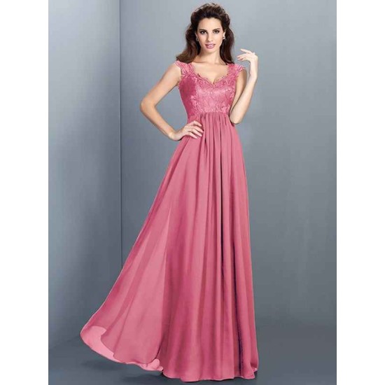 Chic Lace Sleeveless Long Chiffon Bridesmaid Dresses