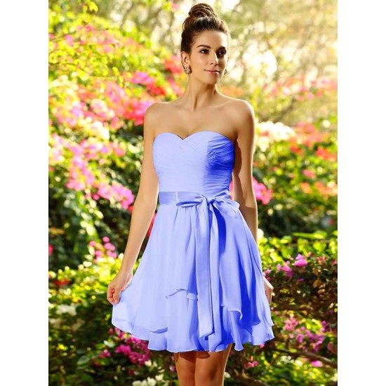 Gorgeous Sweetheart Bowknot Sleeveless Short Chiffon Bridesmaid Dresses