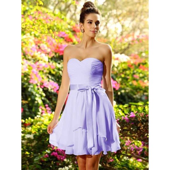 Gorgeous Sweetheart Bowknot Sleeveless Short Chiffon Bridesmaid Dresses