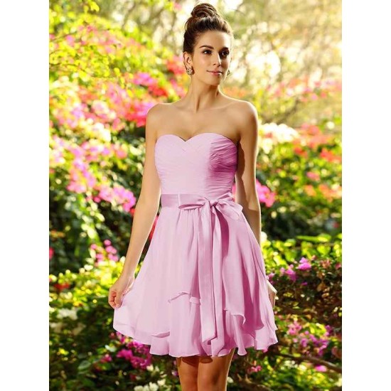 Gorgeous Sweetheart Bowknot Sleeveless Short Chiffon Bridesmaid Dresses