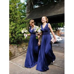 V-Neck Elegant Pleats Chiffon Bridesmaid Dresses