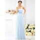 Charming Strapless Hand-Made Flower Sleeveless Long Chiffon Bridesmaid Dresses
