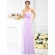 Charming Strapless Hand-Made Flower Sleeveless Long Chiffon Bridesmaid Dresses