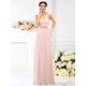 Charming Strapless Hand-Made Flower Sleeveless Long Chiffon Bridesmaid Dresses