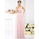 Charming Strapless Hand-Made Flower Sleeveless Long Chiffon Bridesmaid Dresses
