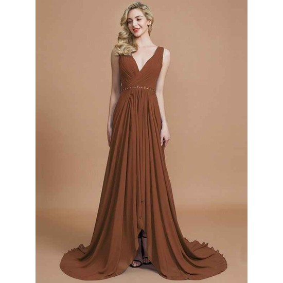 Charming Sleeveless V-neck Chiffon Bridesmaid Dresses