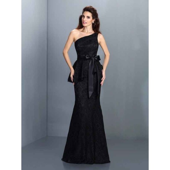 Mermaid Gorgeous One Shoulder Lace Sleeveless Long Lace Bridesmaid Dresses