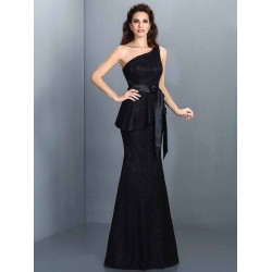 Mermaid Gorgeous One Shoulder Lace Sleeveless Long Lace Bridesmaid Dresses