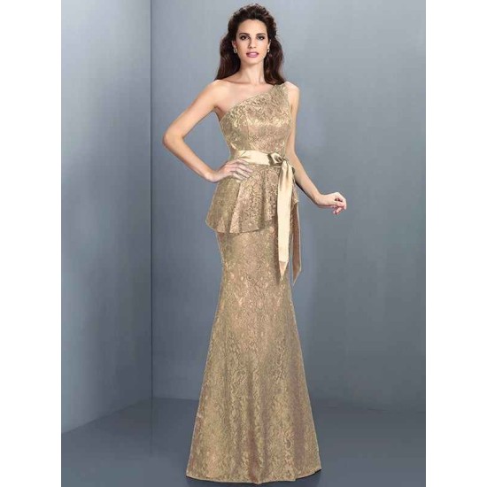 Mermaid Gorgeous One Shoulder Lace Sleeveless Long Lace Bridesmaid Dresses