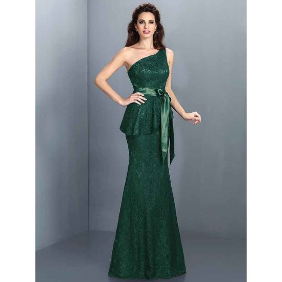 Mermaid Gorgeous One Shoulder Lace Sleeveless Long Lace Bridesmaid Dresses