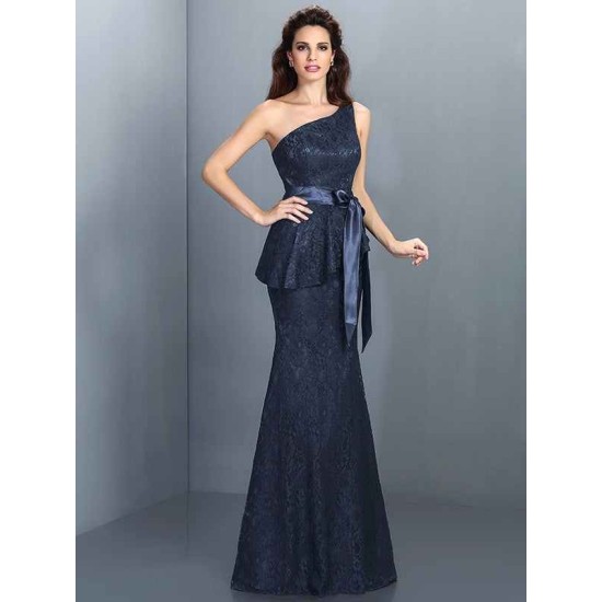 Mermaid Gorgeous One Shoulder Lace Sleeveless Long Lace Bridesmaid Dresses