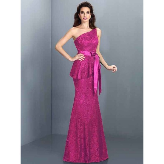 Mermaid Gorgeous One Shoulder Lace Sleeveless Long Lace Bridesmaid Dresses