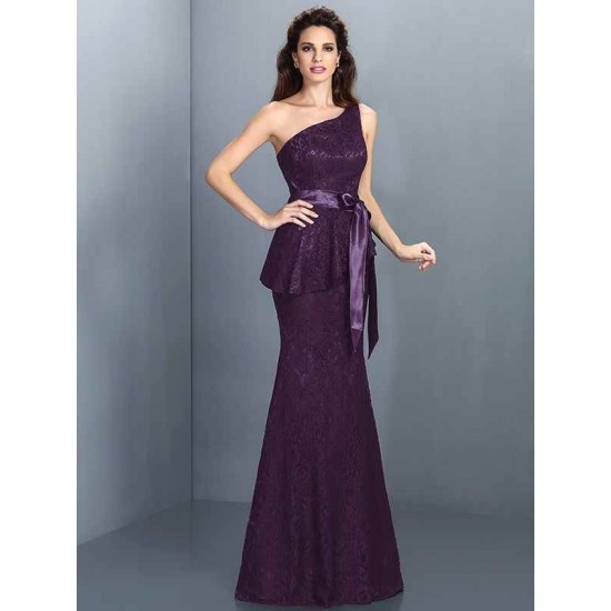 Mermaid Gorgeous One Shoulder Lace Sleeveless Long Lace Bridesmaid Dresses