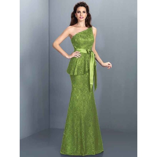 Mermaid Gorgeous One Shoulder Lace Sleeveless Long Lace Bridesmaid Dresses