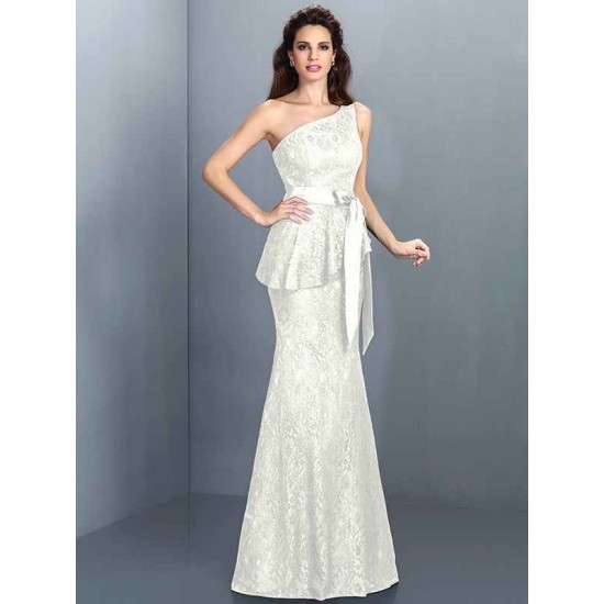 Mermaid Gorgeous One Shoulder Lace Sleeveless Long Lace Bridesmaid Dresses