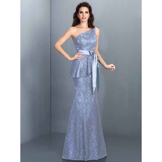 Mermaid Gorgeous One Shoulder Lace Sleeveless Long Lace Bridesmaid Dresses