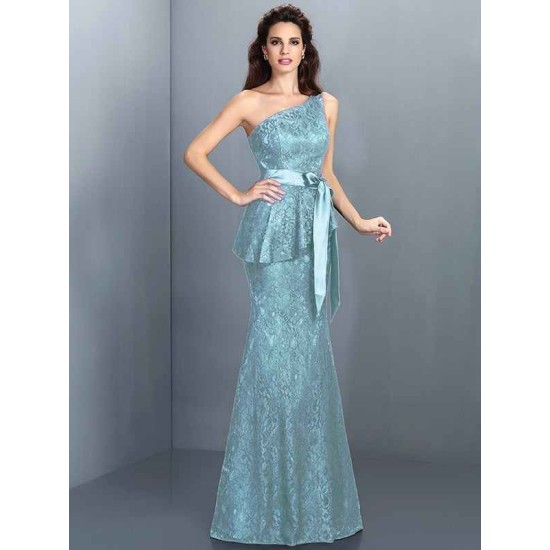 Mermaid Gorgeous One Shoulder Lace Sleeveless Long Lace Bridesmaid Dresses