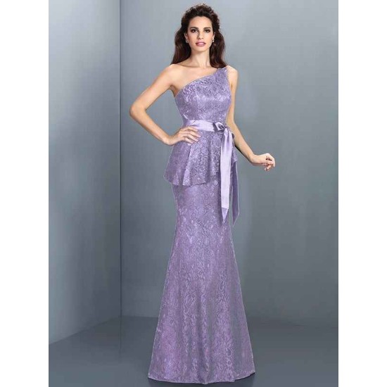 Mermaid Gorgeous One Shoulder Lace Sleeveless Long Lace Bridesmaid Dresses