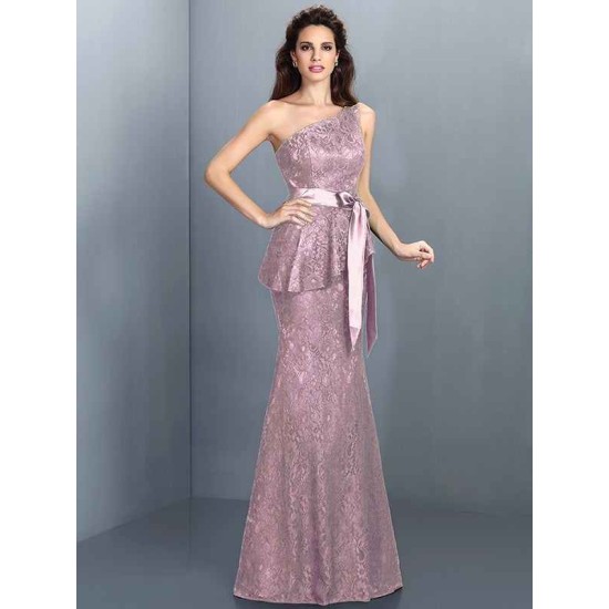 Mermaid Gorgeous One Shoulder Lace Sleeveless Long Lace Bridesmaid Dresses