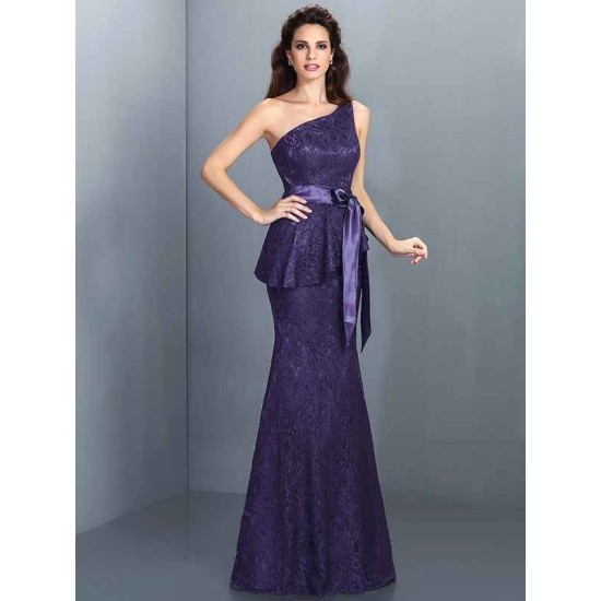 Mermaid Gorgeous One Shoulder Lace Sleeveless Long Lace Bridesmaid Dresses