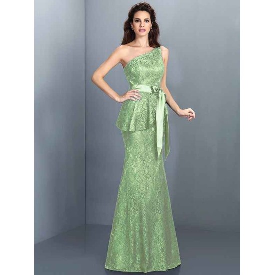 Mermaid Gorgeous One Shoulder Lace Sleeveless Long Lace Bridesmaid Dresses