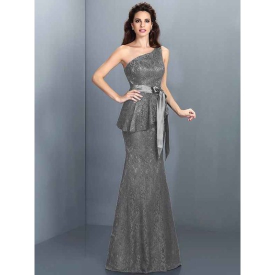 Mermaid Gorgeous One Shoulder Lace Sleeveless Long Lace Bridesmaid Dresses