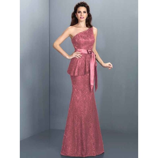 Mermaid Gorgeous One Shoulder Lace Sleeveless Long Lace Bridesmaid Dresses