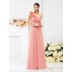 Charming One Shoulder Hand-Made Flower Sleeveless Long Chiffon Bridesmaid Dresses