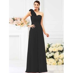 Charming One Shoulder Hand-Made Flower Sleeveless Long Chiffon Bridesmaid Dresses