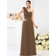 Charming One Shoulder Hand-Made Flower Sleeveless Long Chiffon Bridesmaid Dresses