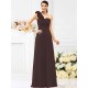 Charming One Shoulder Hand-Made Flower Sleeveless Long Chiffon Bridesmaid Dresses