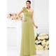 Charming One Shoulder Hand-Made Flower Sleeveless Long Chiffon Bridesmaid Dresses
