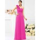 Charming One Shoulder Hand-Made Flower Sleeveless Long Chiffon Bridesmaid Dresses