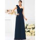 Charming One Shoulder Hand-Made Flower Sleeveless Long Chiffon Bridesmaid Dresses