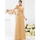 Charming One Shoulder Hand-Made Flower Sleeveless Long Chiffon Bridesmaid Dresses
