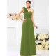 Charming One Shoulder Hand-Made Flower Sleeveless Long Chiffon Bridesmaid Dresses