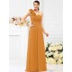 Charming One Shoulder Hand-Made Flower Sleeveless Long Chiffon Bridesmaid Dresses