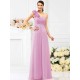 Charming One Shoulder Hand-Made Flower Sleeveless Long Chiffon Bridesmaid Dresses