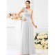 Charming One Shoulder Hand-Made Flower Sleeveless Long Chiffon Bridesmaid Dresses