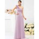 Charming One Shoulder Hand-Made Flower Sleeveless Long Chiffon Bridesmaid Dresses