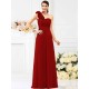 Charming One Shoulder Hand-Made Flower Sleeveless Long Chiffon Bridesmaid Dresses