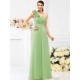 Charming One Shoulder Hand-Made Flower Sleeveless Long Chiffon Bridesmaid Dresses