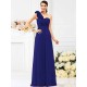 Charming One Shoulder Hand-Made Flower Sleeveless Long Chiffon Bridesmaid Dresses