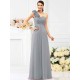 Charming One Shoulder Hand-Made Flower Sleeveless Long Chiffon Bridesmaid Dresses
