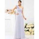 Charming One Shoulder Hand-Made Flower Sleeveless Long Chiffon Bridesmaid Dresses
