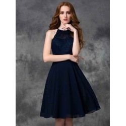 Charming Halter Lace Sleeveless Short Chiffon Bridesmaid Dresses