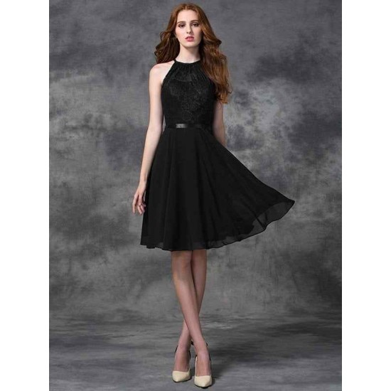 Charming Halter Lace Sleeveless Short Chiffon Bridesmaid Dresses